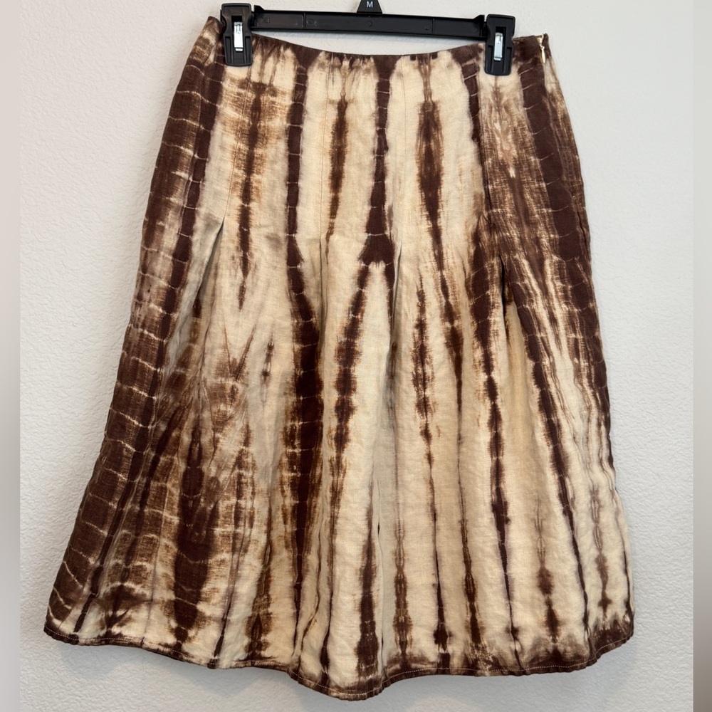 Michael Kors Skirt Womens Brown Tie Dye A Line Side Zip Midi Casual Boho Linen